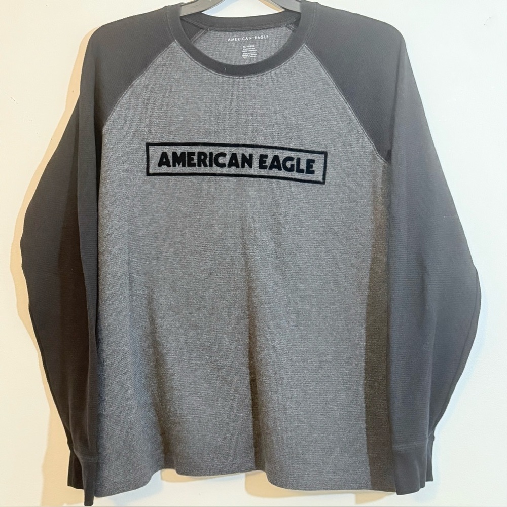 American Eagle Men’s Waffle Knit Logo Raglan Long Sleeve Shirt — Size XL
